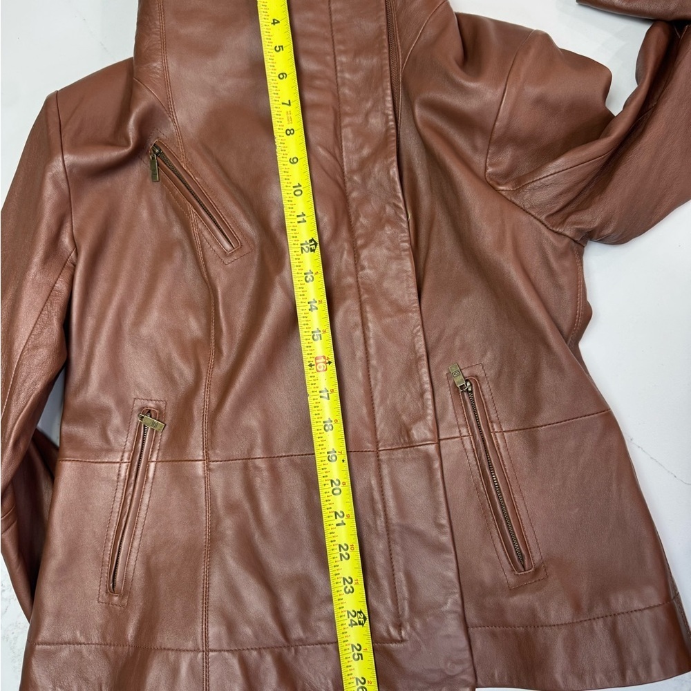 Pamela McCoy Brown Leather Jacket size L with Faux Fur Collar - Picture 8 of 11
